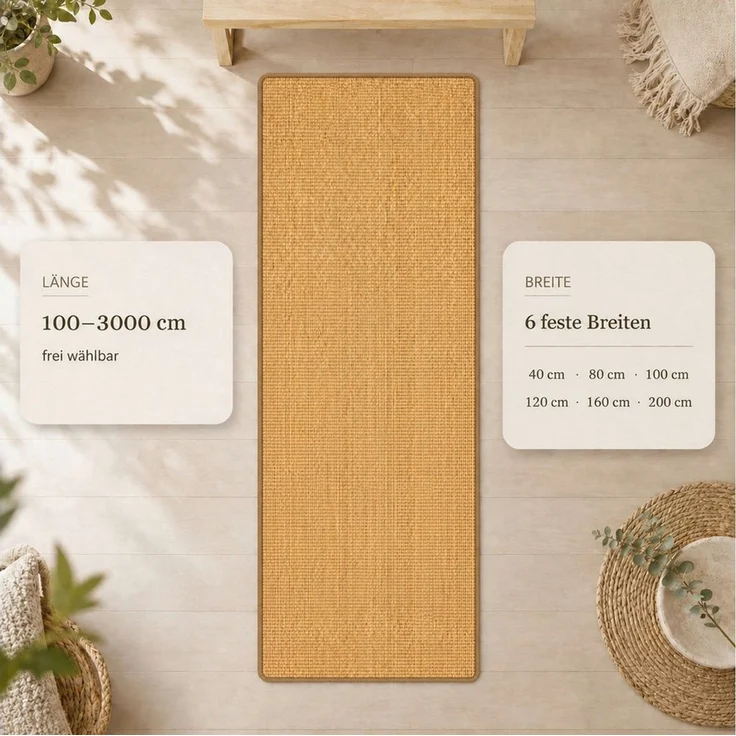 Kubus Sisalteppich Moa Sisal-Teppich aus 100 % Sisal mit Latexrücken und Kettelung, Farblich abgestimmte Kettelung – Bild 2