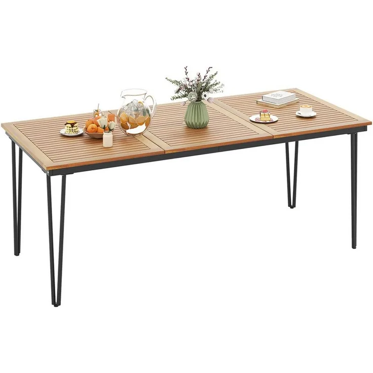 COSTWAY Gartentisch mit 5cm Schirmloch, rechteckig 200cm, Akazie, Esstisch für 8 Personen