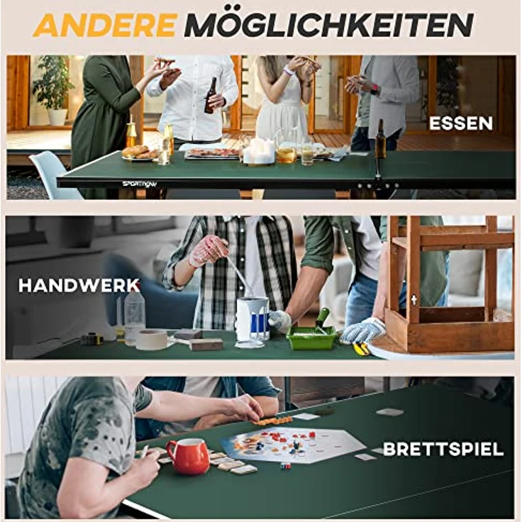 SPORTNOW Klappbarer Tischtennistisch, Indoor Tischtennisplatte mit Rollen, Set mit 2 Schlägern und 3 Bällen, Stahl, Grün, 274 x 152,5 x 76 cm – Bild 6