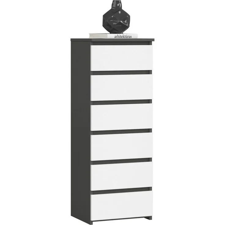 Home Collective Kommode 40 cm breit Holz Highboard Sideboard für Flur Schlafzimmer Wohnzimmer (Mehrzweckschrank Schrank schmal Kommode Schlafzimmer mit Schubladen), Kinderzimmer Organizer, 109 cm hoch mit 6 Schubladen Graphit-weiß