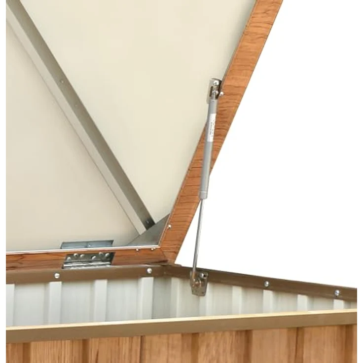 Duramax DH 1.9 (1450 L) Kissenbox aus Metall mit hydraulischer Gasdruckfeder und Vorhängeschlossöse, Terrassenbox und Gartenmöbelaufbewahrung für den Außenbereich, Holzmaserung – Bild 10