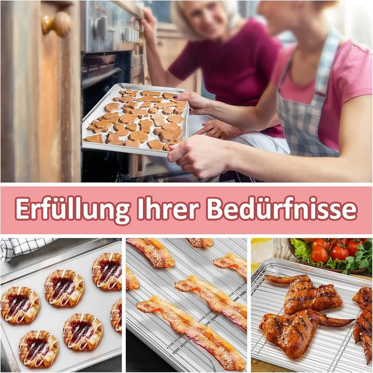 Joyfair Edelstahl Backblech mit Abkühlgitter Set 40.5x30.5x2.5cm – Bild 7