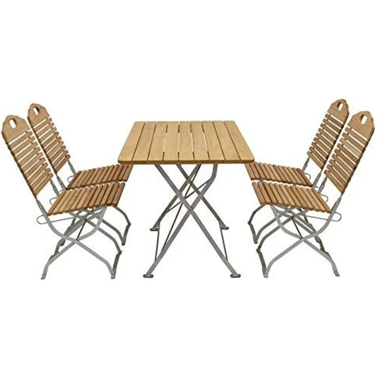 Kurgarten - Garnitur BAD TÖLZ 5-teilig (4x Stuhl, 1x Tisch 70x110 cm), Flachstahl verzinkt + Robinie, klappbar