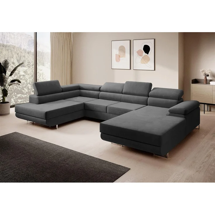 Ecksofa MARGO U- Form, moderne Couch mit Schlaffunktion, verstellbare Kopfstützen, zwei Bettkästen, große Polstercouch – Kronos 34, 72 x 203 x 347 cm – Bild 1