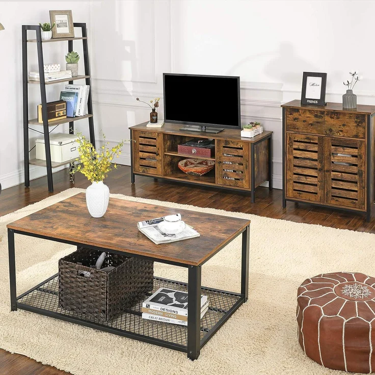 Vasagle 'LSC86BX' Beistellschrank, Sideboard mit Regalebene und Schublade, Küchenschrank, mit Lamellentüren, Wohnzimmer, Schlafzimmer, Arbeitszimmer, Büro, Flur, Industrie-Design, Vintage, Dunkelbraun, 80 x 68,6 x 30 cm – Bild 9