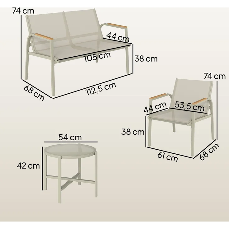 Wohnora-Gartenmöbel Set wetterfest Metall Sitzgruppe für 4 Personen Gartenlounge mit 2er-Sofa 2 Sesseln Beistelltisch Grün,H 74cm x T 1125cm x B 68cm – Bild 4