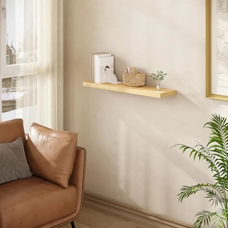 eSituro Wandregal Holz, Regal Wand, Hängeregal, Schweberegal, Regalbrett 40 x 19 x 3,5 cm, Wand Regal, für Küche Wohnzimmer Schlafzimmer, Wandboard mit unsichtbarer Halterung, Holzoptik – Bild 8