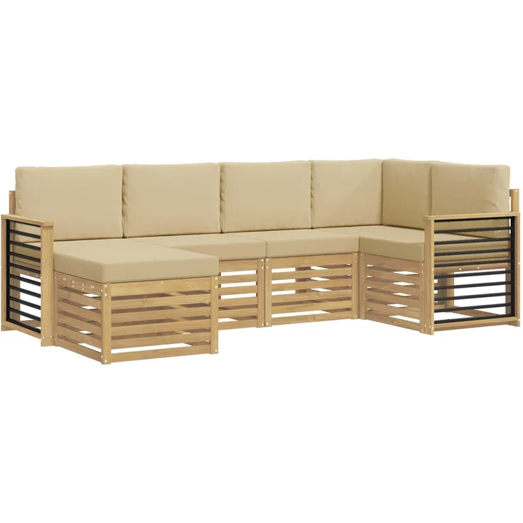 vidaXL Outdoor-Sofagarnitur 6 stk. 5-Sitzer Weiß und Beige Polyester 3392128 – Bild 2