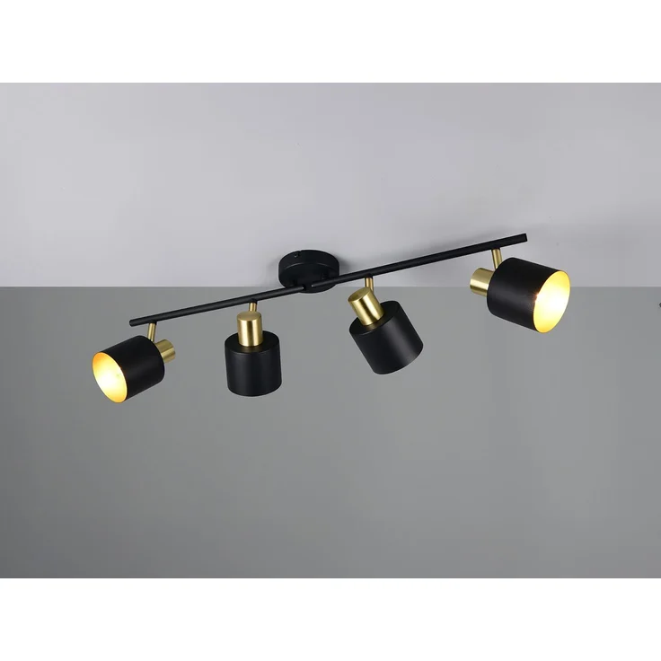 Retro Deckenstrahler EVA 4-flammig aus Metall Schwarz Gold, Breite 78cm – Bild 3