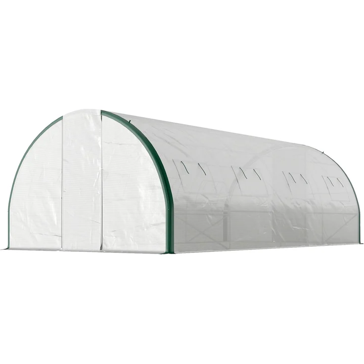 Wohnora-18 m² großes Gartentunnelgewächshaus mit Türen und 8 Fenstern, 140 g/m² PE-Folie, 600 x 300 x 200 cm, weiß,H 2000cm x T 1195cm x B 3000cm – Bild 3