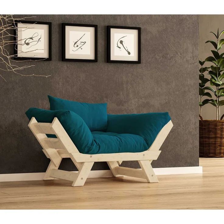 Skye Decor 'CPT8148-140' Garten-Sessel, Natur / Petrolblau, 108-140 x 75 cm