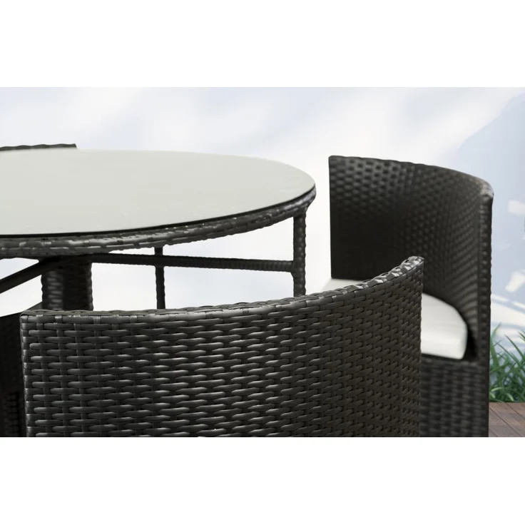 PureHaven Bar-Set 100x110 cm wetterbeständiges Polyrattan elegantes Design für bis zu 4 Personen inkl. Sitzauflagen Tisch mit Glasplatte grau – Bild 4