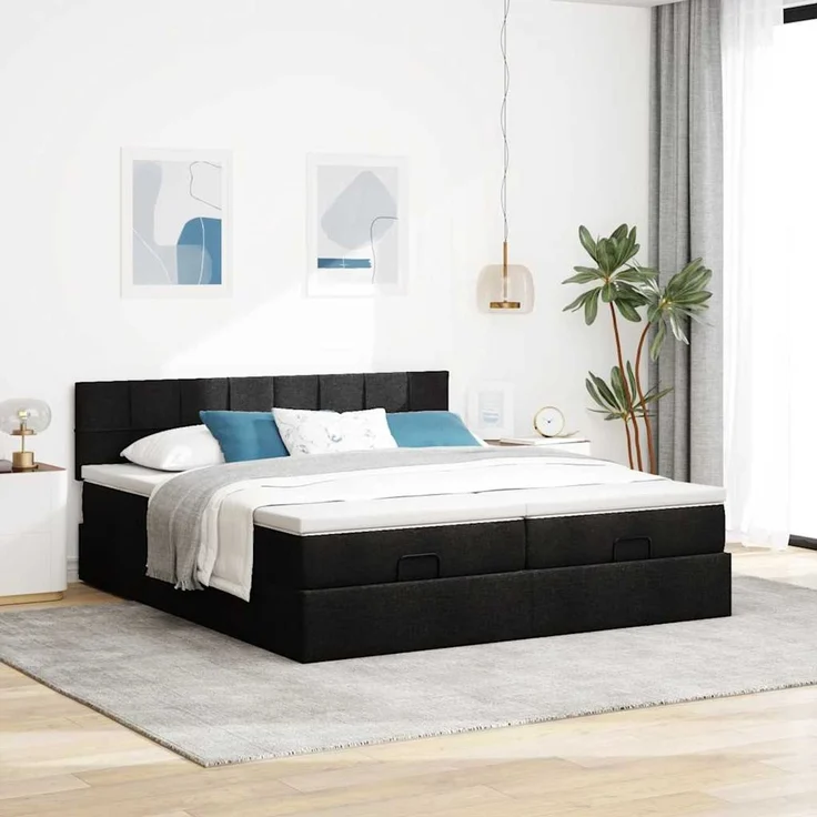 vidaXL Ottoman-Bett mit Matratzen Schwarz 200x200 cm Stoff 3312003 – Bild 3