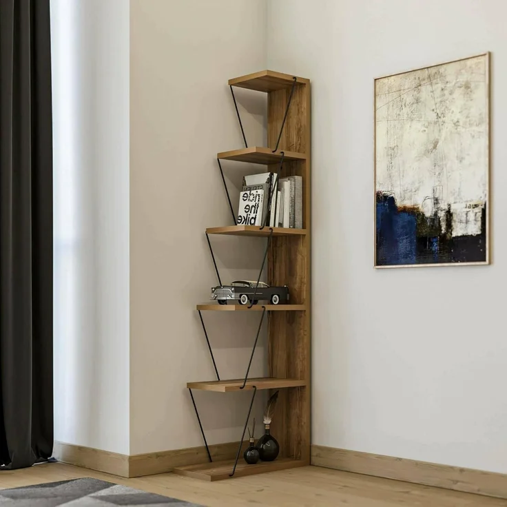 Dmora - Bücherregal Mizar, Büroregal, Mobiler Buchhalter, Bücherbrett, 50x22h150 cm, Eiche und Schwarz