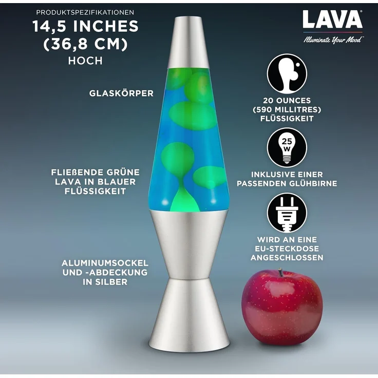 lav Lava® Tischlampe grün/blau mit silbernem Fuß 37 cm – Bild 4