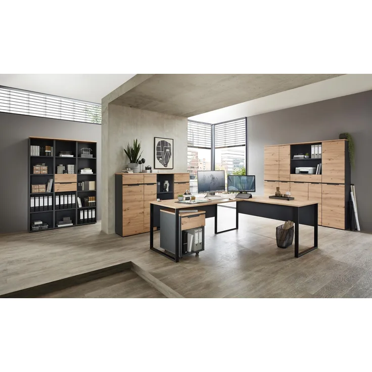 Komplettbüro MEMPHIS II 11-teilig Front Artisan Eiche Korpus Graphit