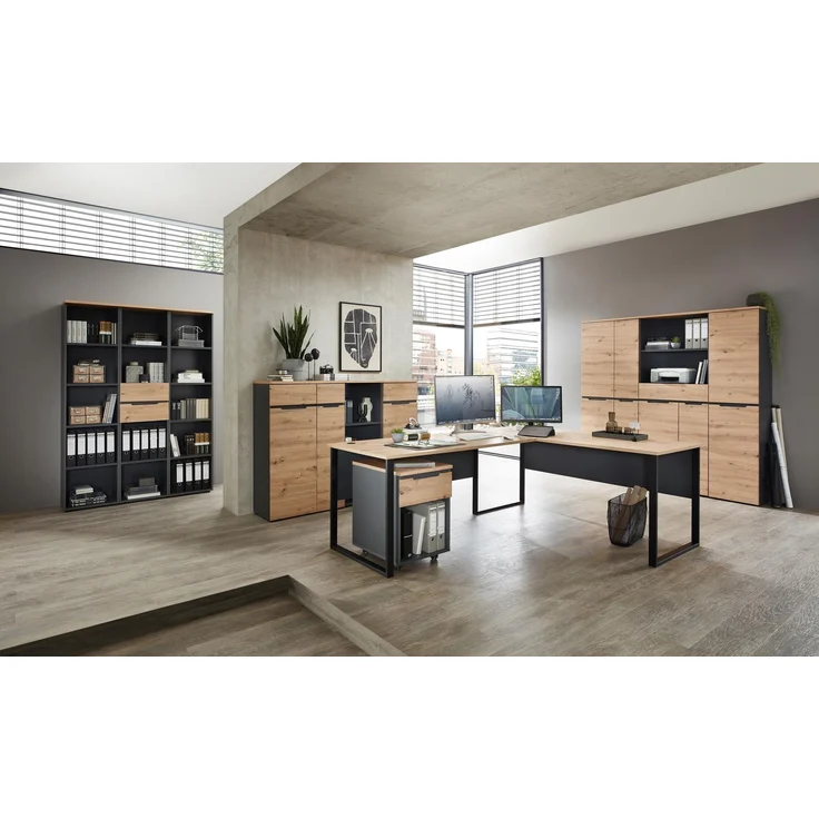 Komplettbüro MEMPHIS II 11-teilig Front Artisan Eiche Korpus Graphit – Bild 1
