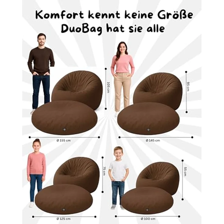 PATCH HOME 2-in-1 Sitzsack Sessel - Gaming Bean Bag mit Reißverschluss - Bereits befüllt, Ergonomisch & Robust für Kinder & Erwachsene - Indoor & Outdoor, Wetterfest (Braun, 155cm) – Bild 3