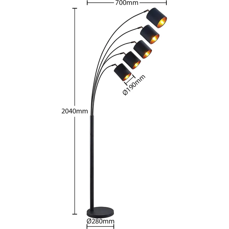 Lindby Stehlampe Abiram, LED, Metall, Schwarz IP20, 5x8 W LED – Bild 4