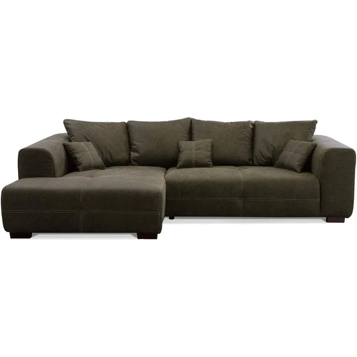 CAVADORE Ecksofa Mavericco inkl. Kissen / XXL-Eckcouch im modernen Design / Longchair links / 285 x 69 x 170 / Lederoptik dunkelgrün