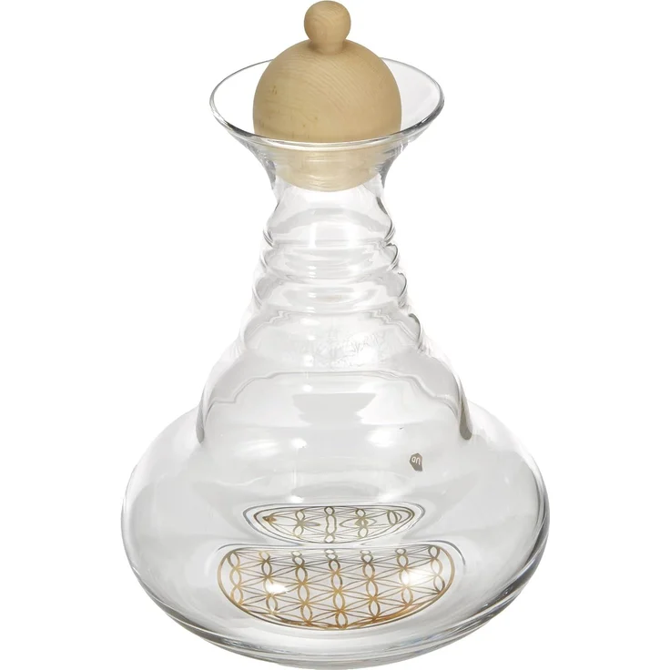 Karaffe Alladin 1,3l Gold - Blume des Lebens - Zirbenholzstöpsel - mundgeblasen – Bild 1