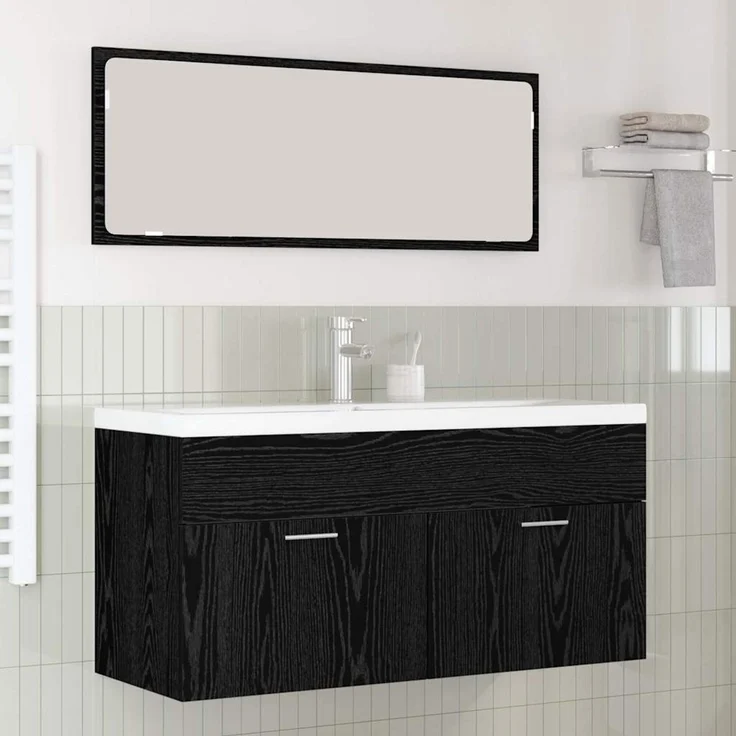 vidaXL Badezimmerschrank Schwarz Eichen-Optik 100 x 38,5 x 46 cm 3416131 – Bild 1