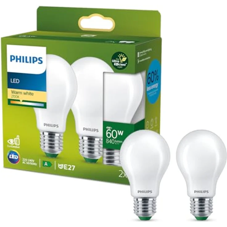 Philips Classic ultraeffiziente E27 LED Lampe, 60W, matt, warmweiß, Doppelpack – Bild 2