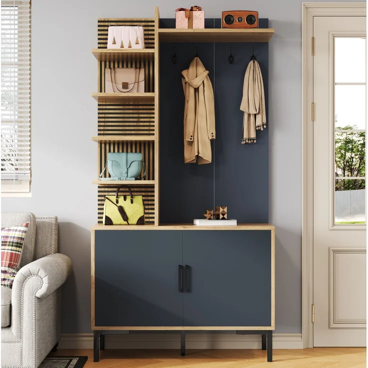 DESVIAE Garderobenschrank-Set Natur aus Spanplatte – 100x190,05x40 cm – Haken, verstellbare Ablage – Bild 1