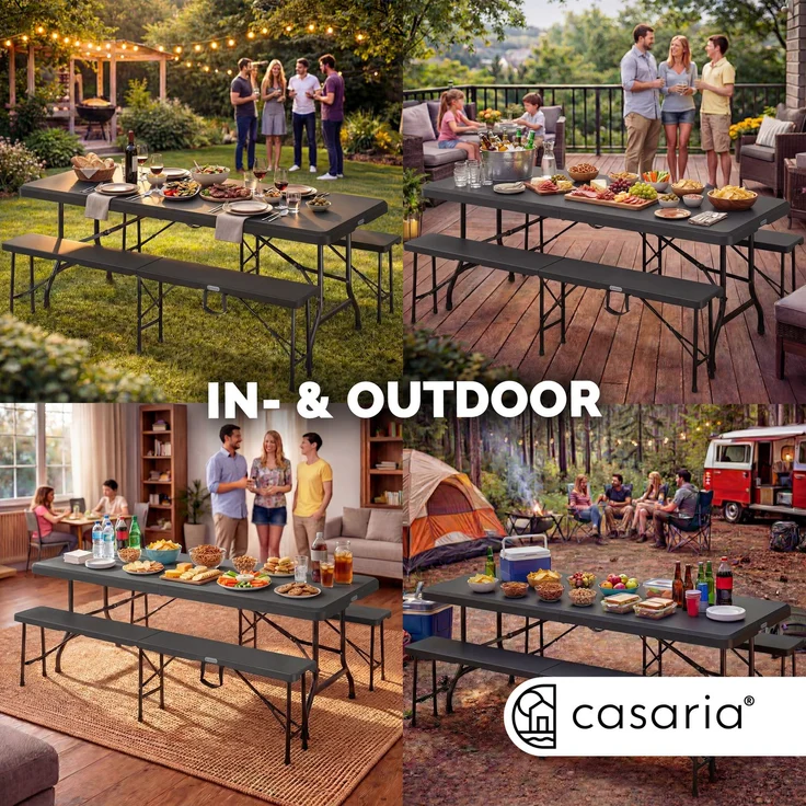CASARIA® Bierzeltgarnitur Kunststoff 180cm 3-teilig Set – Bild 7
