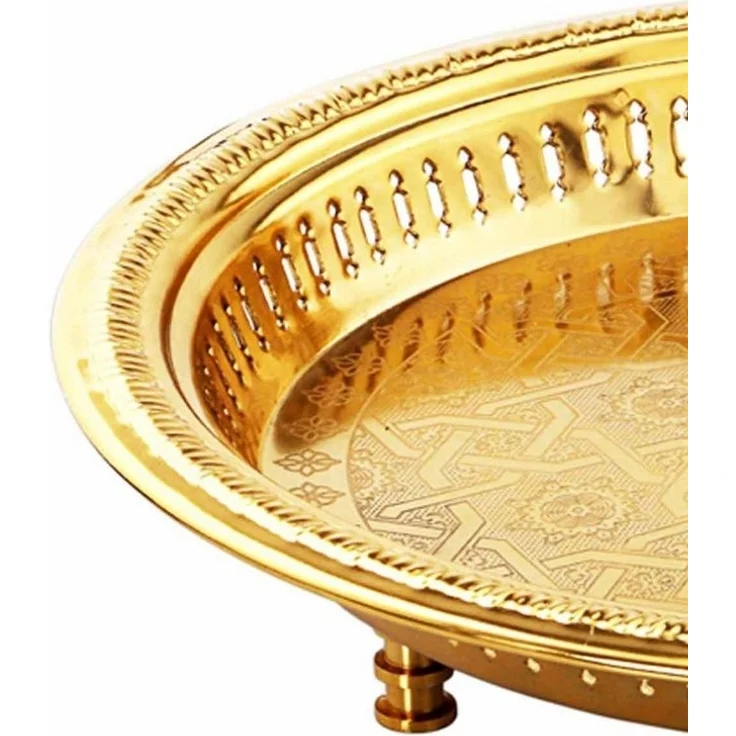 Marrakesch Orient & Mediterran Interior Tablett Orientalisches rundes Tablett Schale aus Metall Juman 27cm groß, Handarbeit – Bild 2