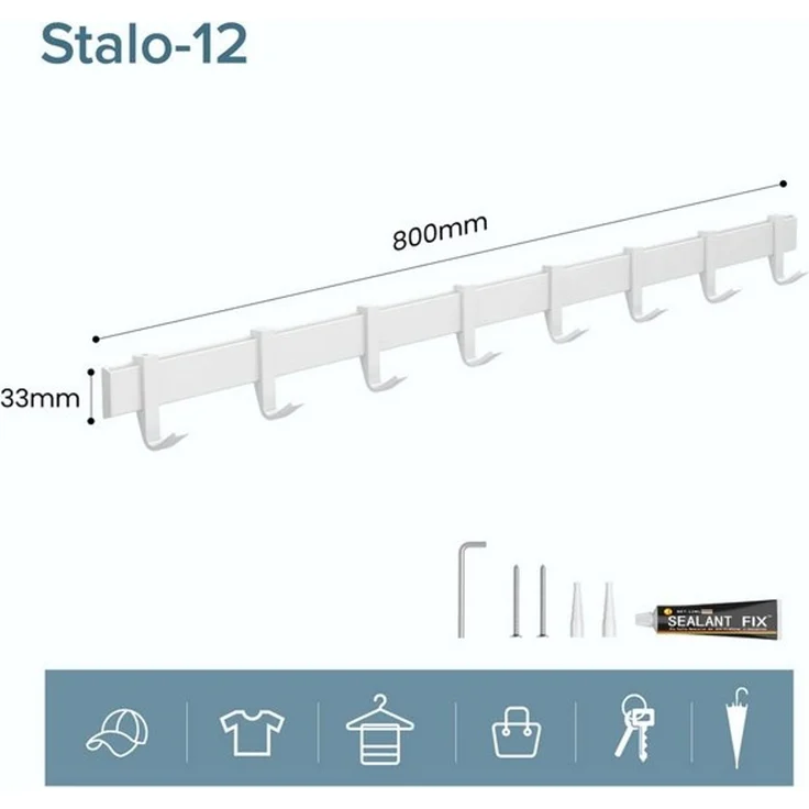 doporro Garderobenleiste Kleiderhaken 4/6/8 Verschiebbare Alu-Wandhaken selbstklebend Stalo-12 (8 St), 4 Verschiebbare Wandhaken aus Alu – Bild 4