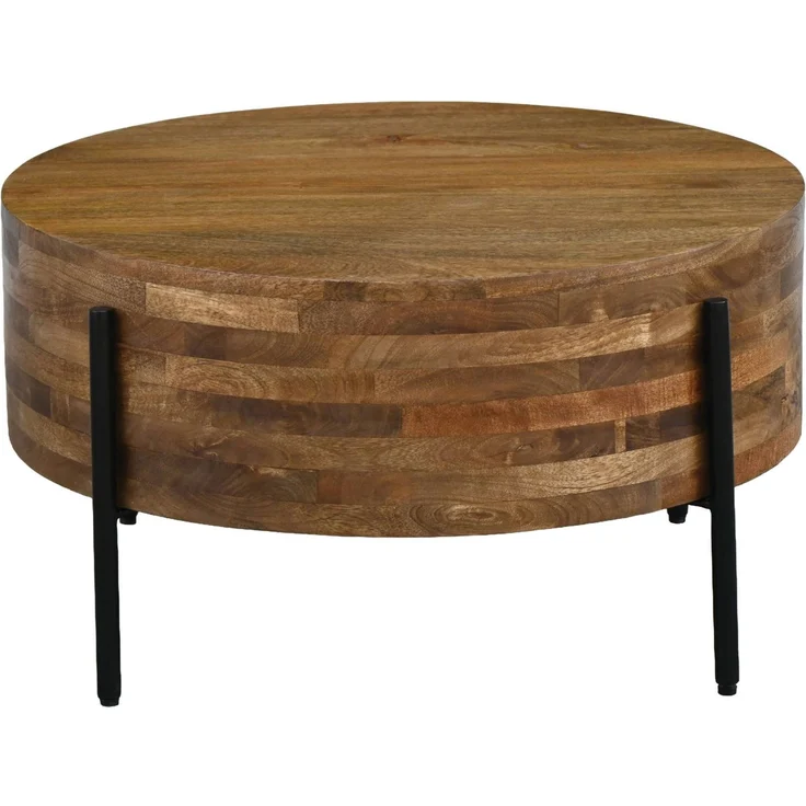 FINEBUY Couchtisch FB117907 Sofatisch Massivholz Rund 70cm Wohnzimmertisch Beistelltisch (Stabiler Sofatisch mit dunklen Metallbeinen), Pflegeleichte Oberfläche aus echtem Mangoholz – Bild 6