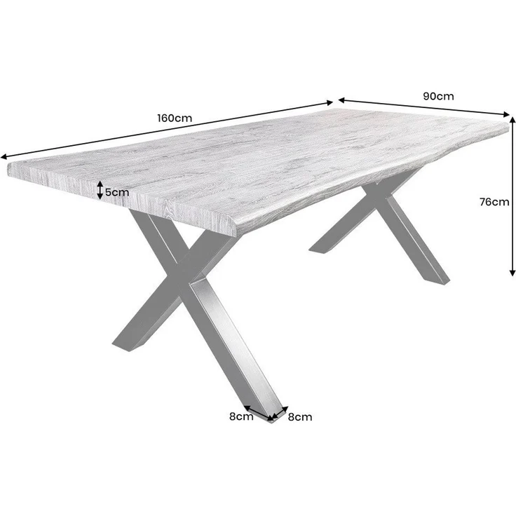 riess-ambiente Baumkantentisch WILD 200cm grau / schwarz · Küchentisch in Wildeichen-Design (Einzelartikel, 1-St), X-Gestell aus Metall · bis 8 Personen · Industrial-Stil – Bild 2