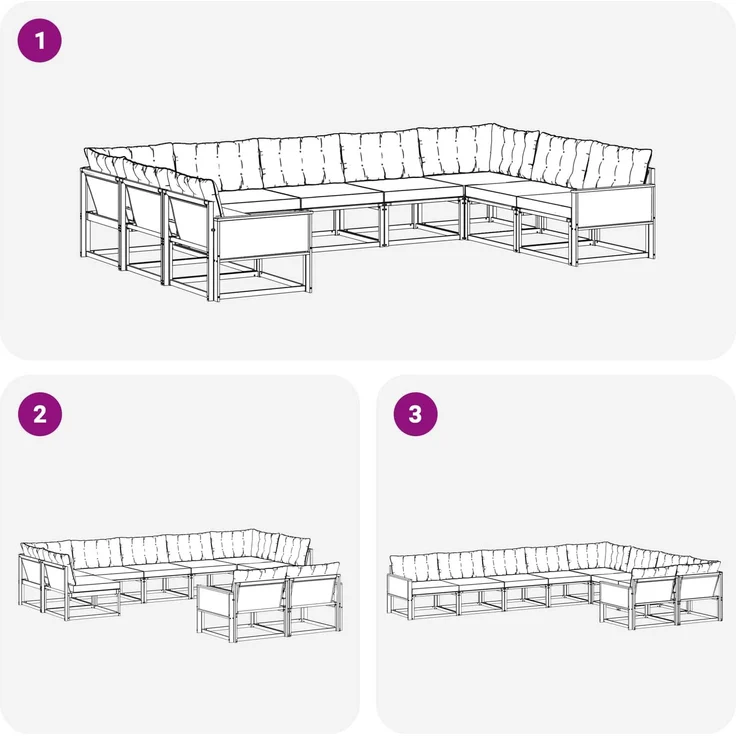 vidaXL Outdoor-Sofagarnitur mit Kissen 9 pcs Natürlich und Hellgrau 3381683 – Bild 8
