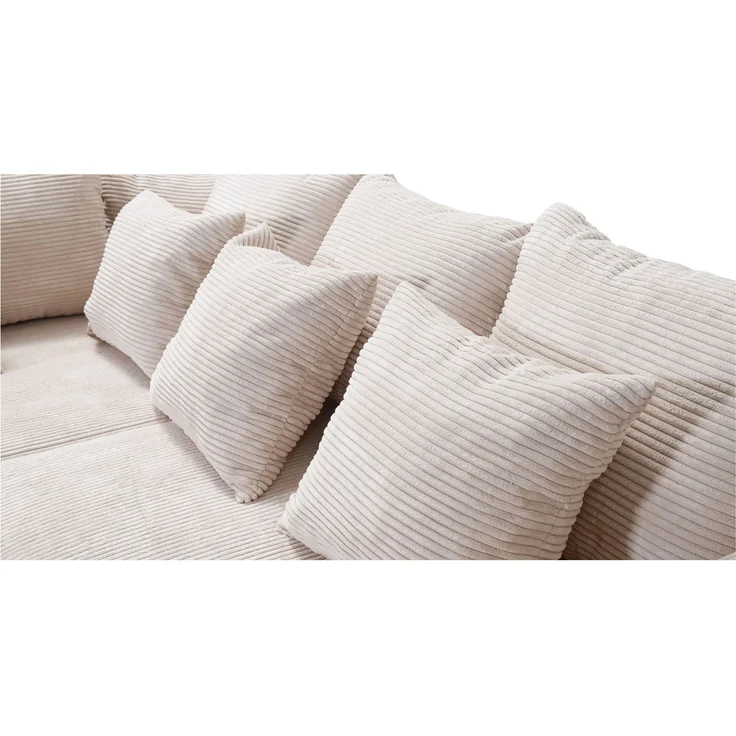 Wohnlandschaft Sofa Couch Ecksofa Eckcouch in Cordstoff beige Minsk XXL + Hocker – Bild 3