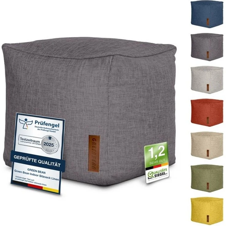 Green Bean Pouf Cube Linen (Indoor Sitzhocker Sitzkissen Fußhocker Relax-Sessel, Made in Germany), die ideale Ergänzung zum Sitzsack – Bild 4
