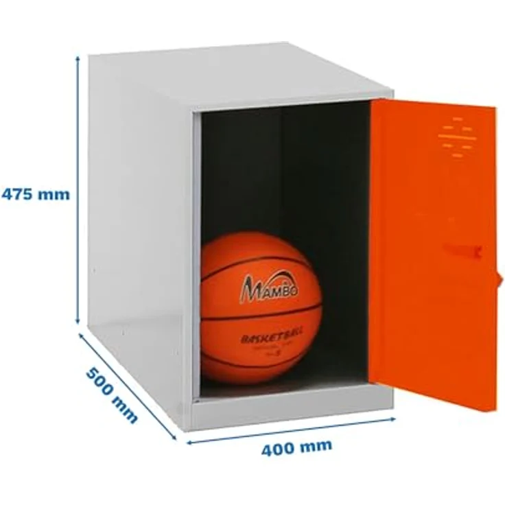Simon Rack Simonlocker Kommode, klein, 475 x 400 x 500 mm, Amario aus Metall, inkl. Schlüssel, Grau/Orange – Bild 3