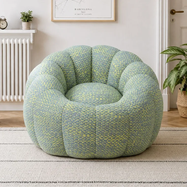 Sessel, 1 Stück, ergonomischer Sitzsack aus Polyester-Mix in Gelb/Grau,74x112x105 cm