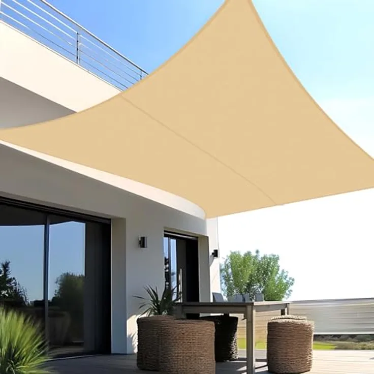 SUNNY GUARD Sonnensegel Wasserdicht 5x5m Rechteckig Sonnenschutz Wetterschutz Segel Baldachin UV Schutz für Balkon Terrasse Garten, Sand