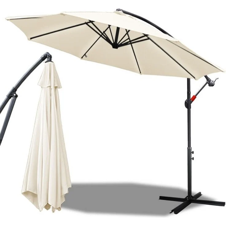 Clanmacy Sonnenschirm Sonnenschirm 350 cm Kurbel Ampelschirm mit Windsicherung Beige – Bild 4