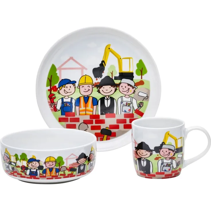 Van Well Kindergeschirr Set 3-teilig Baustelle