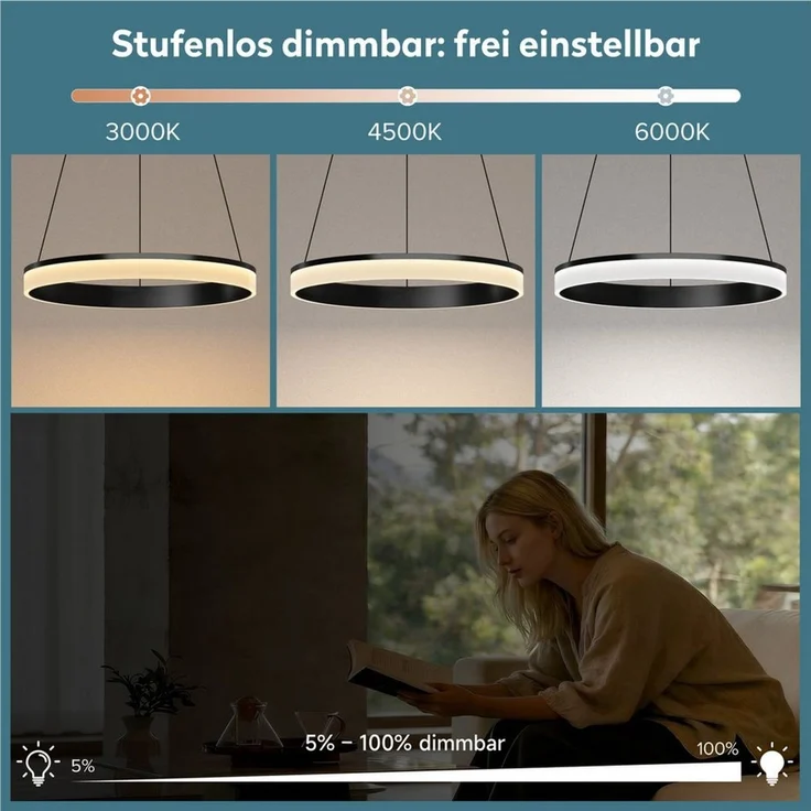 doporro Pendelleuchte Pendellampe Esszimmerlampe Dimmbar mit App & Fernbedienung Luvina02, einstellbarer Farbtemperatur von 3000–6000K, LED-Pendellampe – Bild 1