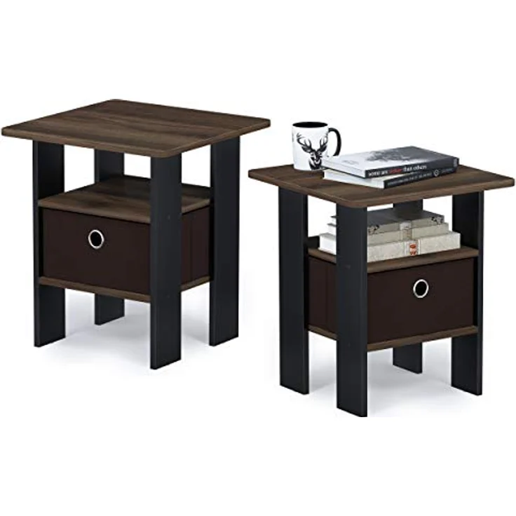 Furinno Andrey Beistelltisch, Nachttisch (2er Set), Holz, Walnuss/Dunkelbraun, 39. 37x39. 37x44. 45 cm – Bild 2