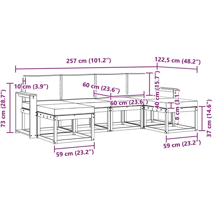 vidaXL Outdoor-Sofagarnitur mit Kissen 6 pcs Natur und Anthrazit 3366785 – Bild 8