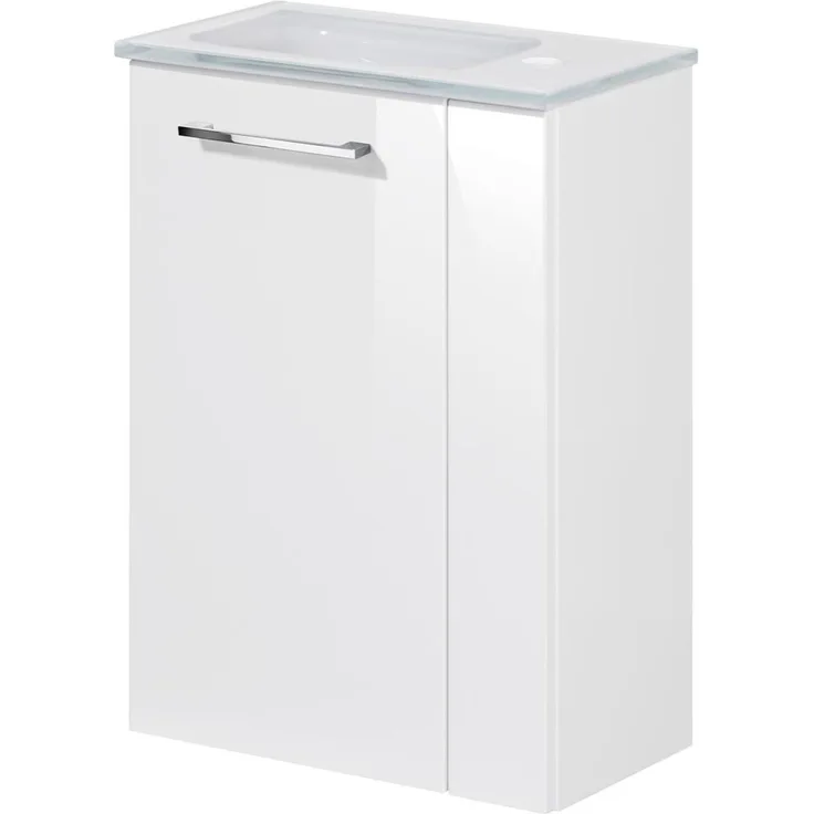 FACKELMANN SBC SCENO Gäste WC Waschtisch Set 45 cm breit, Weiß, Waschbecken Glas Weiß, Türanschlag links