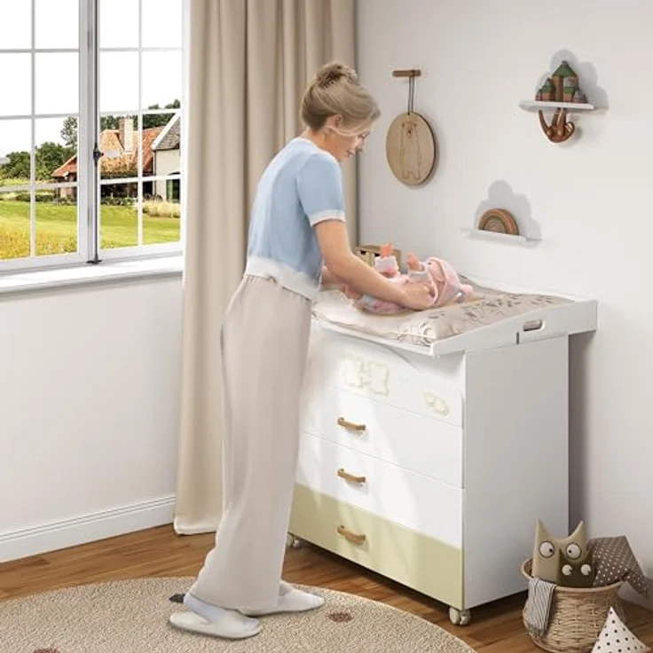 WOLTU Wickelaufsatz universal, Wickeltischaufsatz für Kommode mit Tiefe 47-51cm und Breite ab 80 cm, Wickeltischaufsatz, mit Seitenwänden, 80 x 10 x 75 cm, Weiß – Bild 5