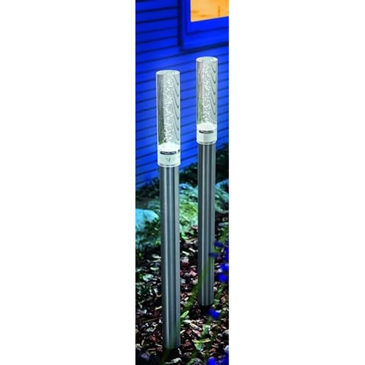 Leuchtstab Twin, 2er Set, Acrylblock mit Luftblasen, bubble tower, Akku, LED Gartenleuchte, Außenleuchte, Wegeleuchte, Stehleuchte, Erdspieß, Edelstahl, metall, wetterfest, IP44 – Bild 3