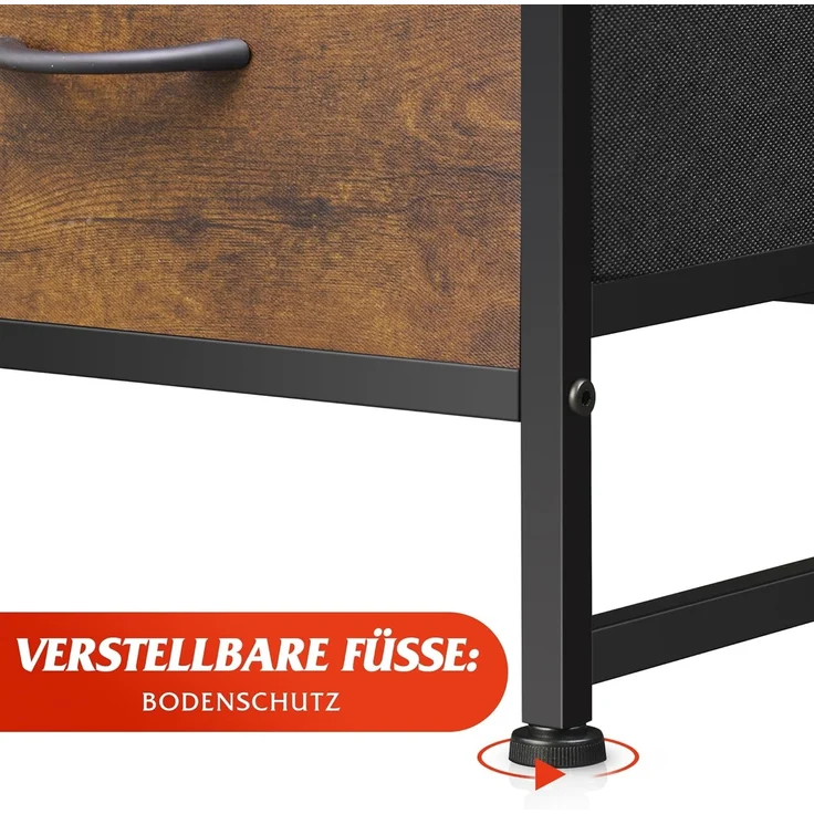 WLIVE Kommode mit 6 Schubladen aus Stoff, Kommodenschrank für Schlafzimmer, Kommode Wohnzimmer, mit Stabiler Stahlrahmen, Holzplatte, Vintagebraun-Schwarz – Bild 6