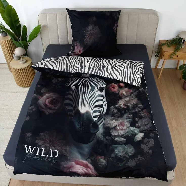 Bettwäsche Wild Flowers Zebra Animalprint 100% Baumwolle 135x200 – Bild 4
