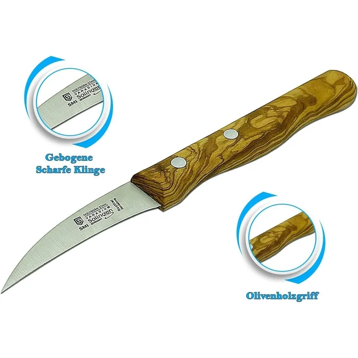 SMI Obstmesser Solingen Schälmesser Set Olivenholz Gemüsemesser Gebogen Gerade – Bild 2